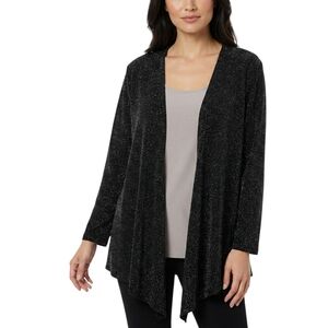 Chico's | Silver Sparkle Open Waterfall Front Cardigan Black Glitter Size 3